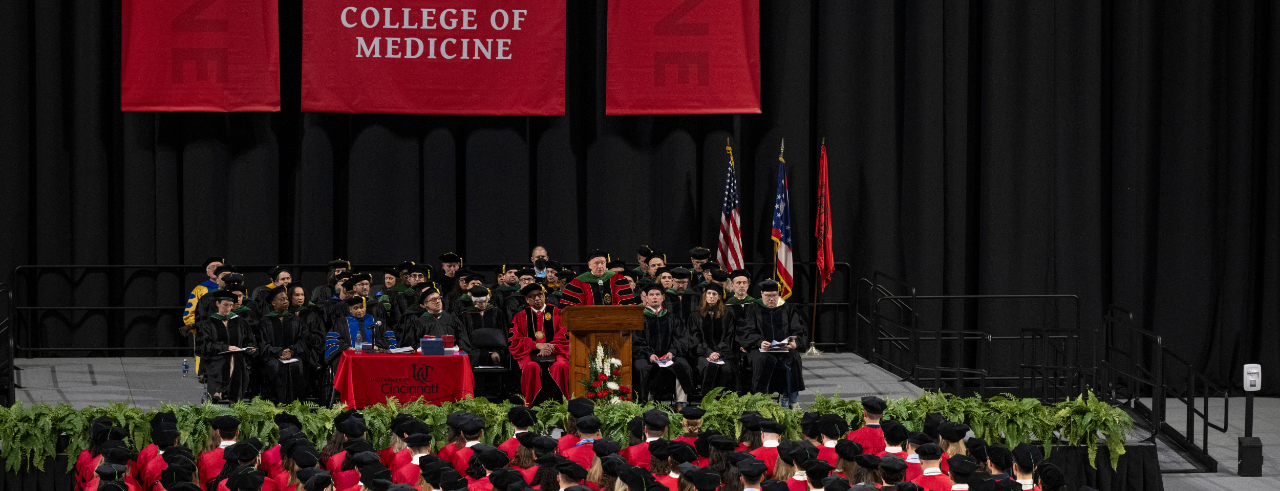 Dean Gregory C. Postel, MD, gives opening remarks to the Class of 2025 at UC College of Medicine's Honors Day. 