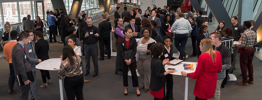 Large group of people at a networking event
