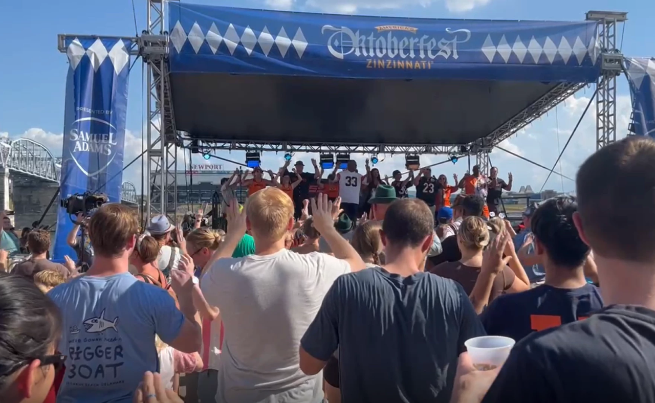 Participants in the Oktoberfest Zinzinnati Chicken Dance.