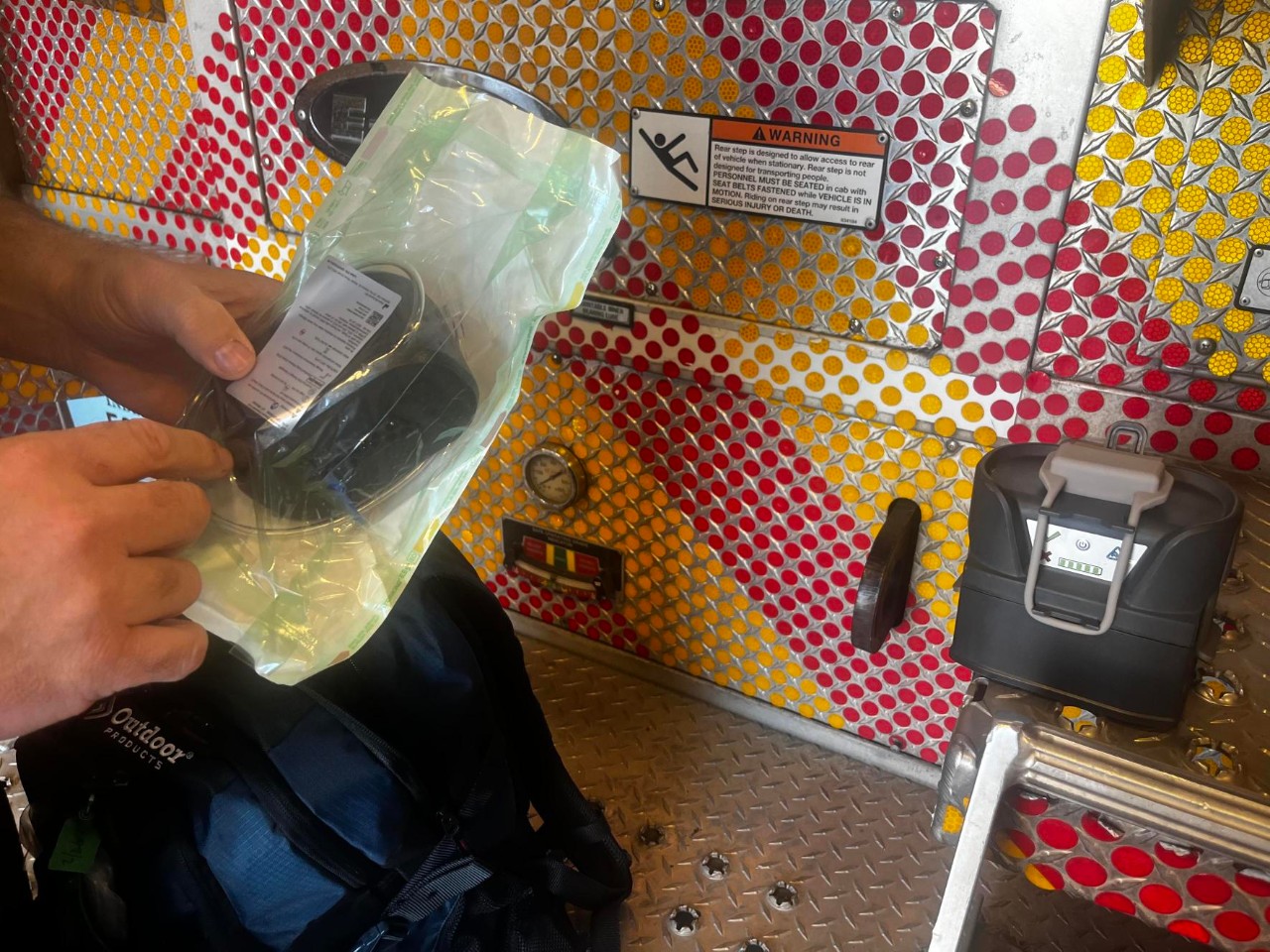 Cooler with blood on EMS vehicles