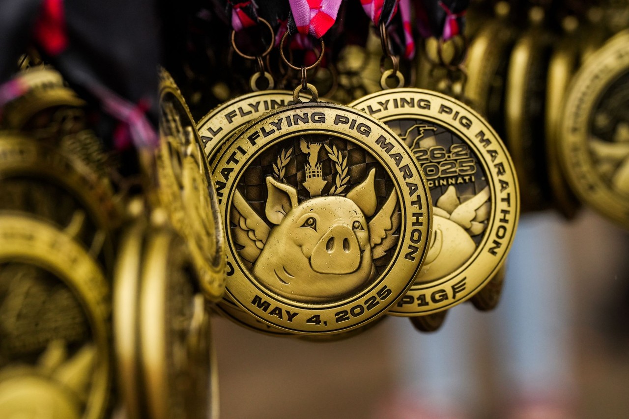 Photo of runners medals for participating in the Flying Pig Marathon 2025, where UC students co-op