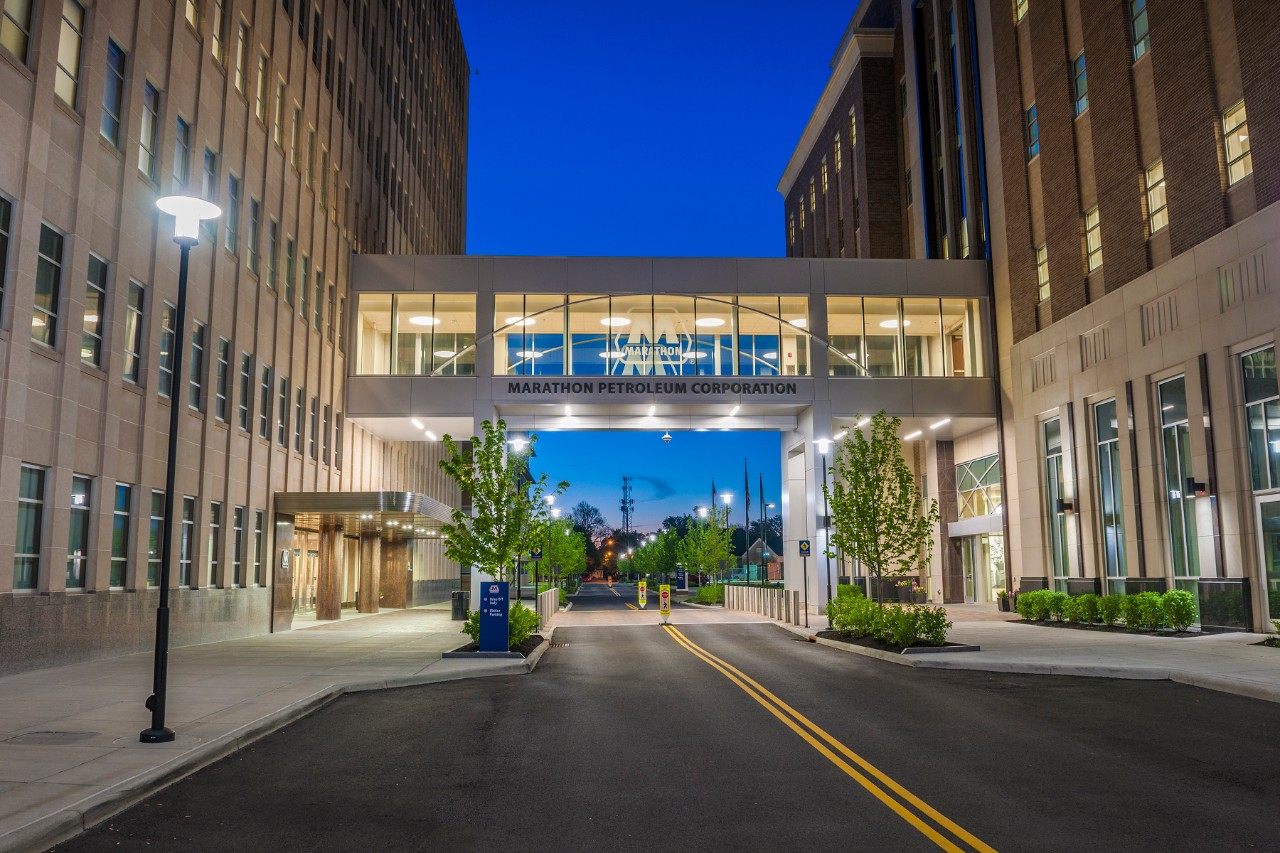 view of skyway of Marathon's corporate offices from streetview.