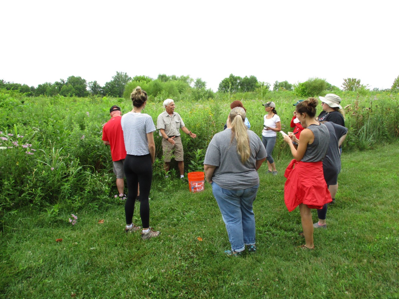 Students take notes during an outing at the UC Center for Field Studies in Harrison, Ohio.