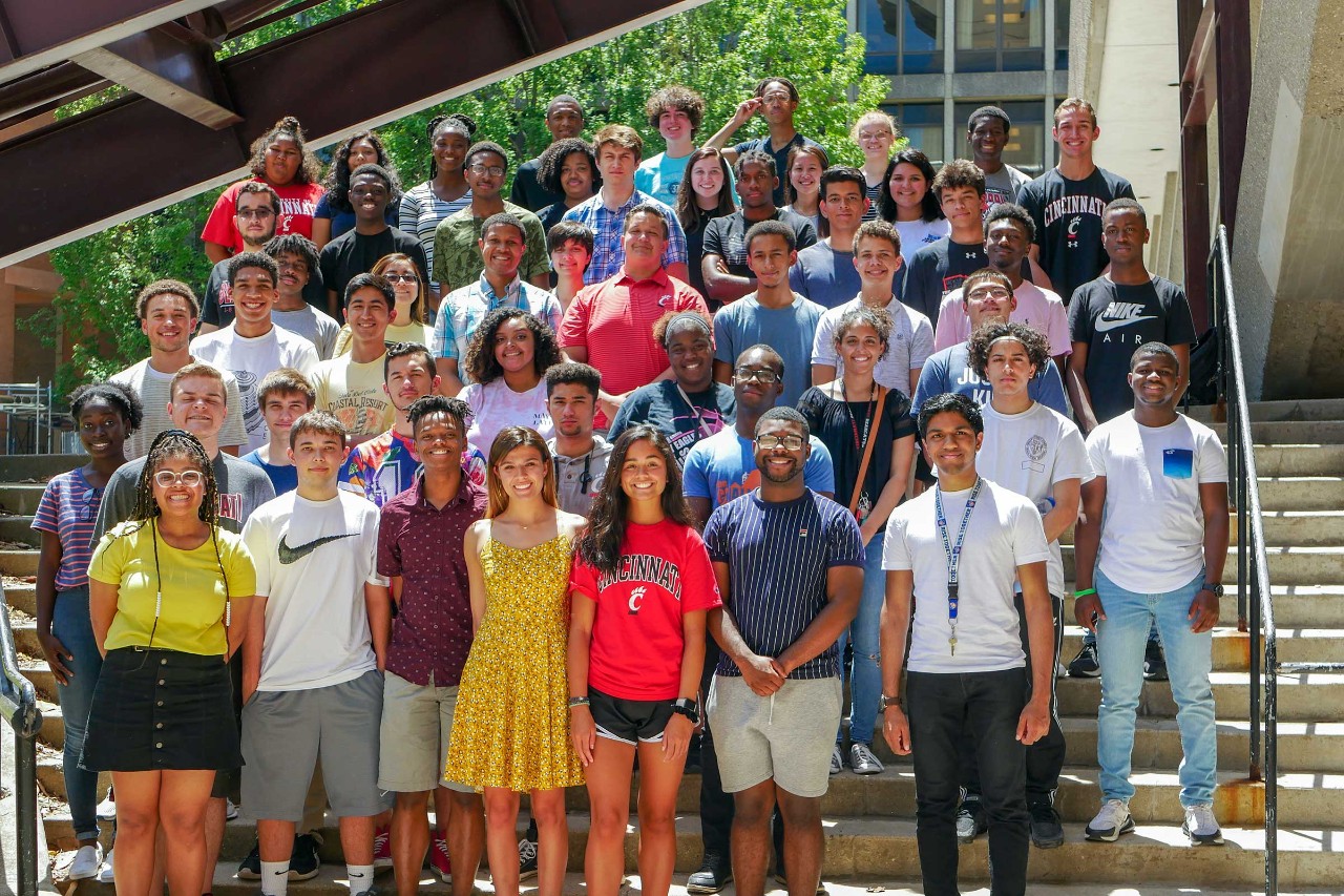Summer Bridge students standing on steps
