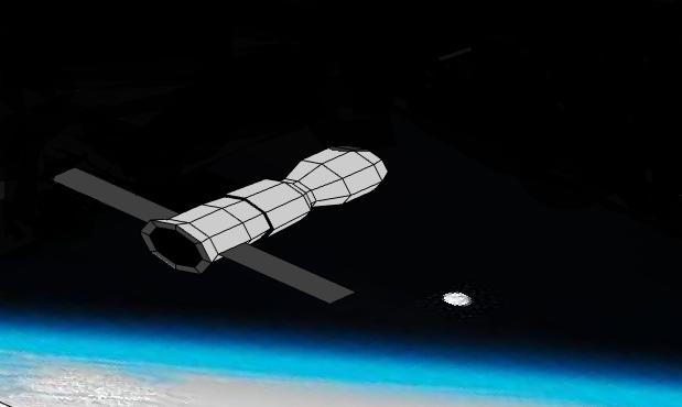 Replica shows docking procedure for the International Space Station