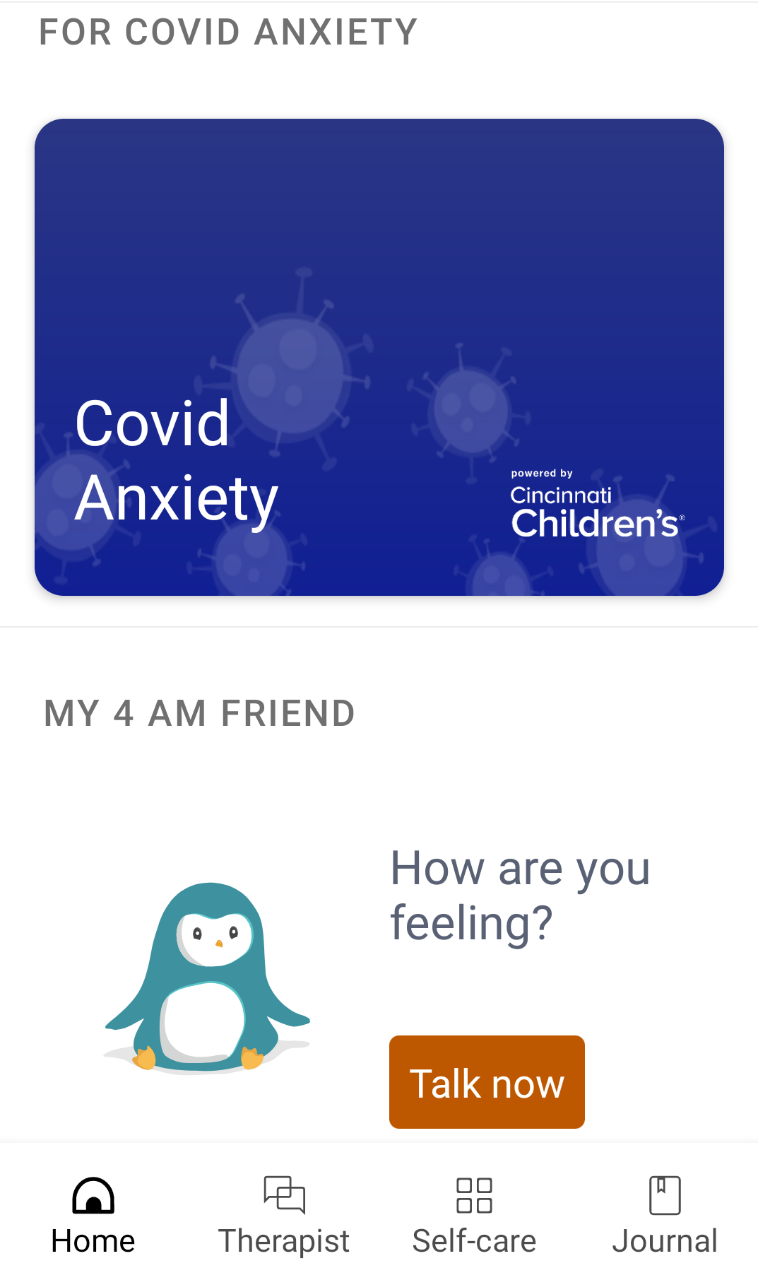 Photo of front page of the app