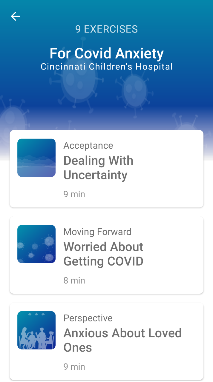 screenshot of app exercises from smartphone