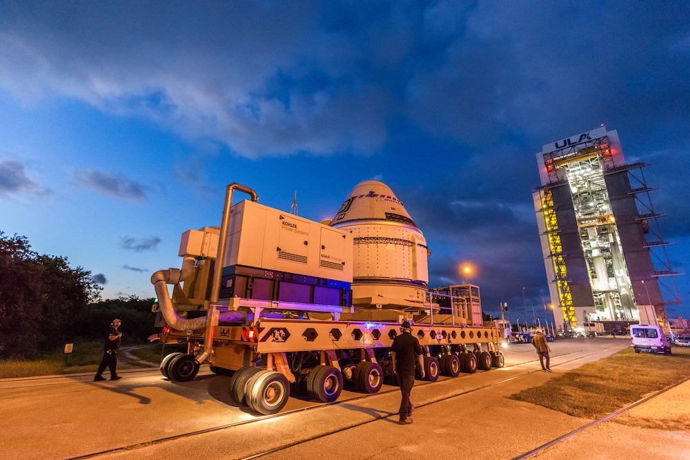 NASA launcher at night