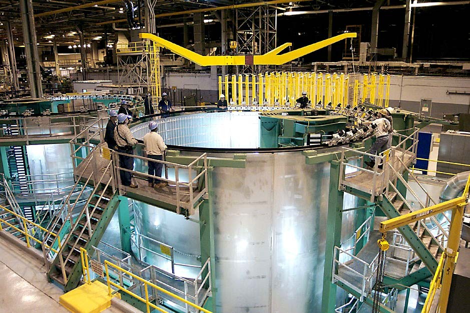 a large welding machine in a factory