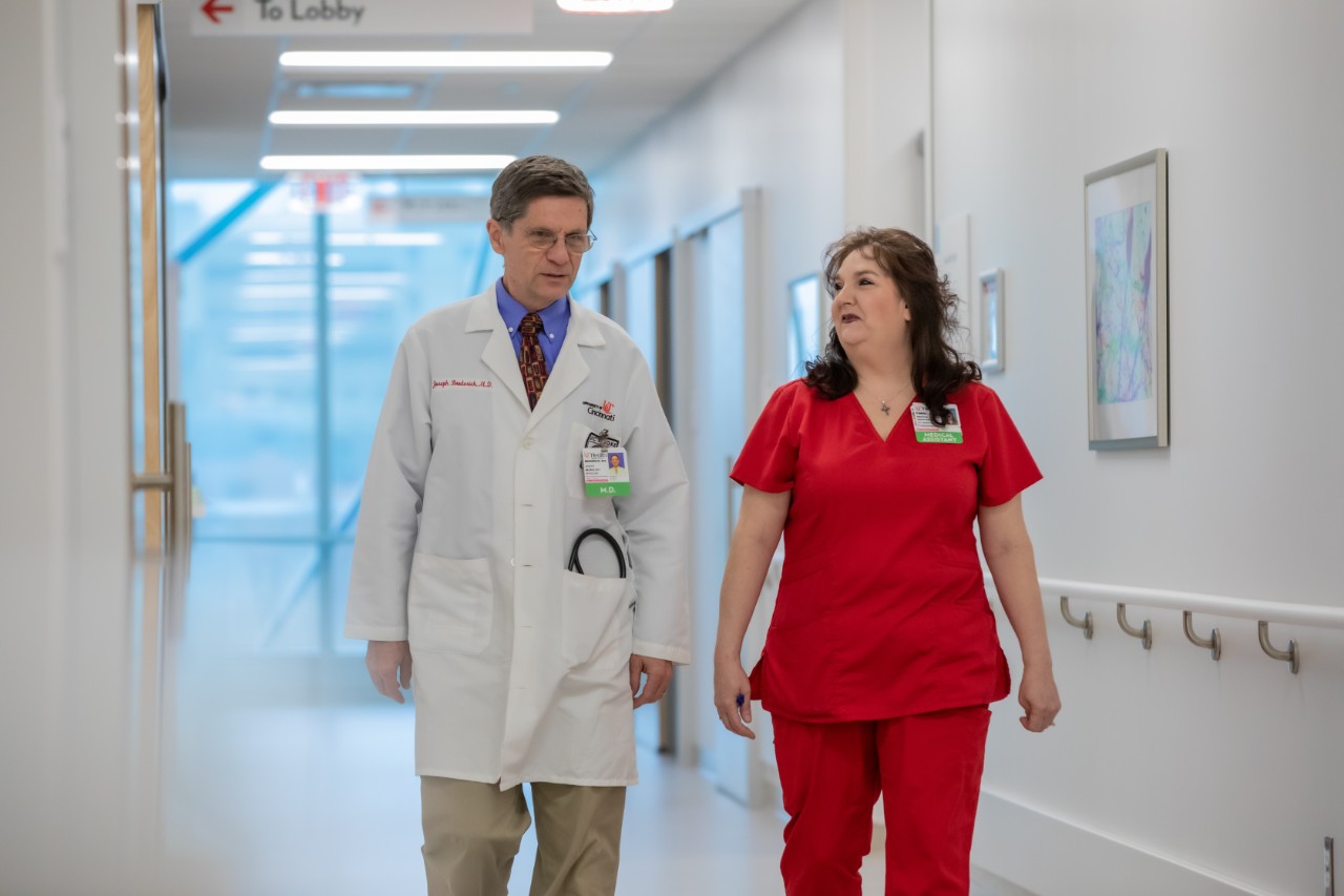 two medical providers walking
