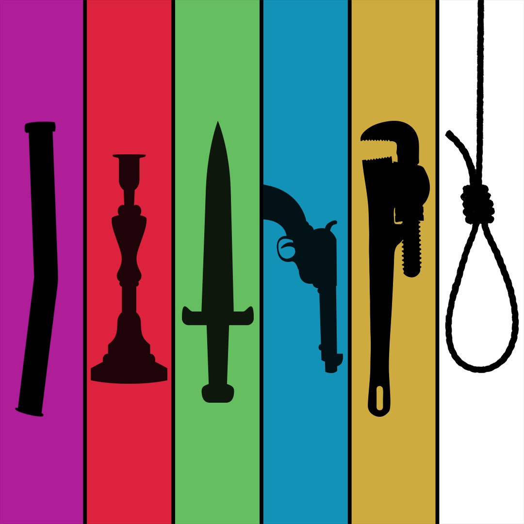 A promotional graphic for Clue: On Stage. Design by Mikki Graff.