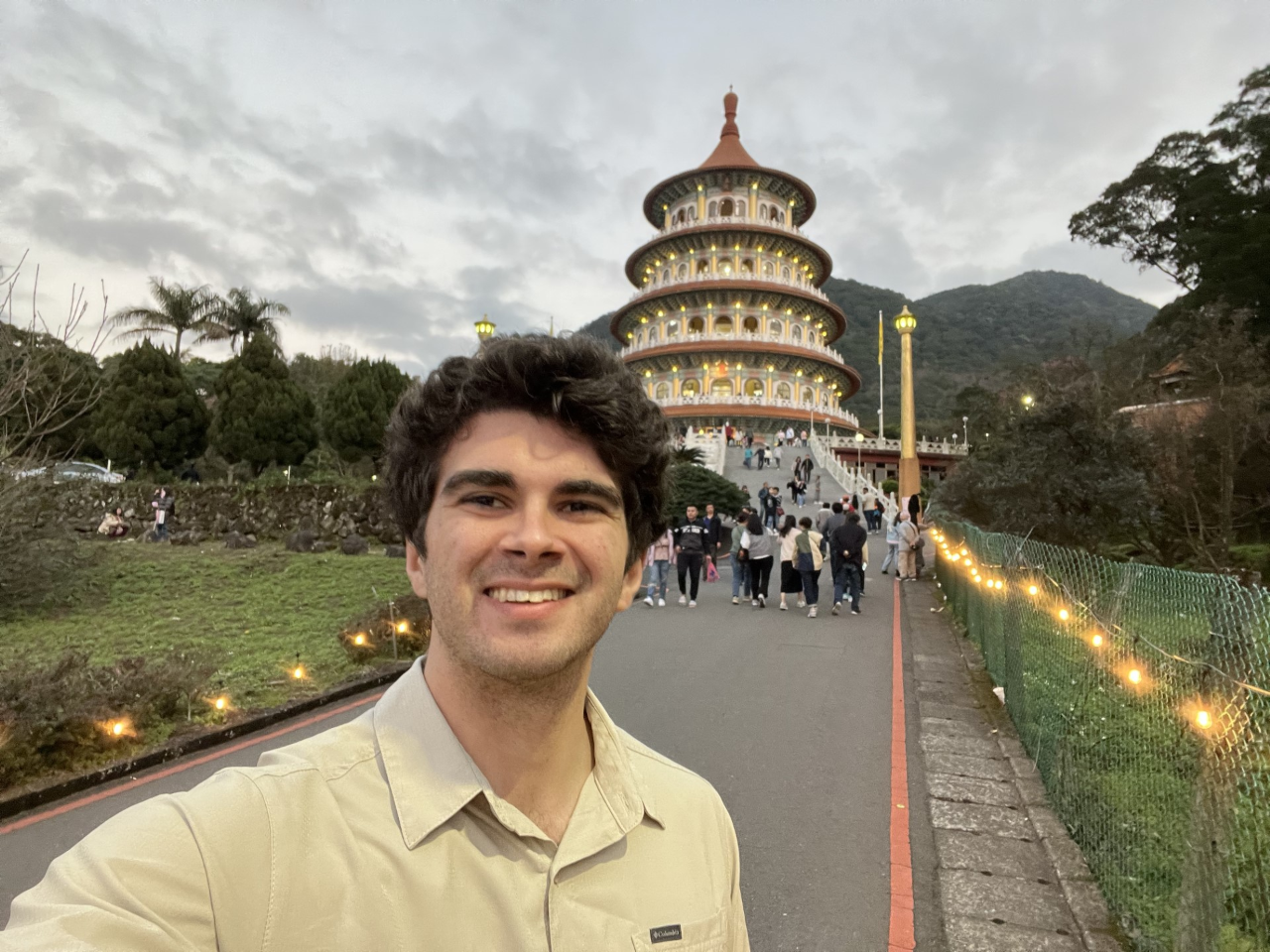Nicholas LaRosa takes a selfie in front of a Taiwanese temple