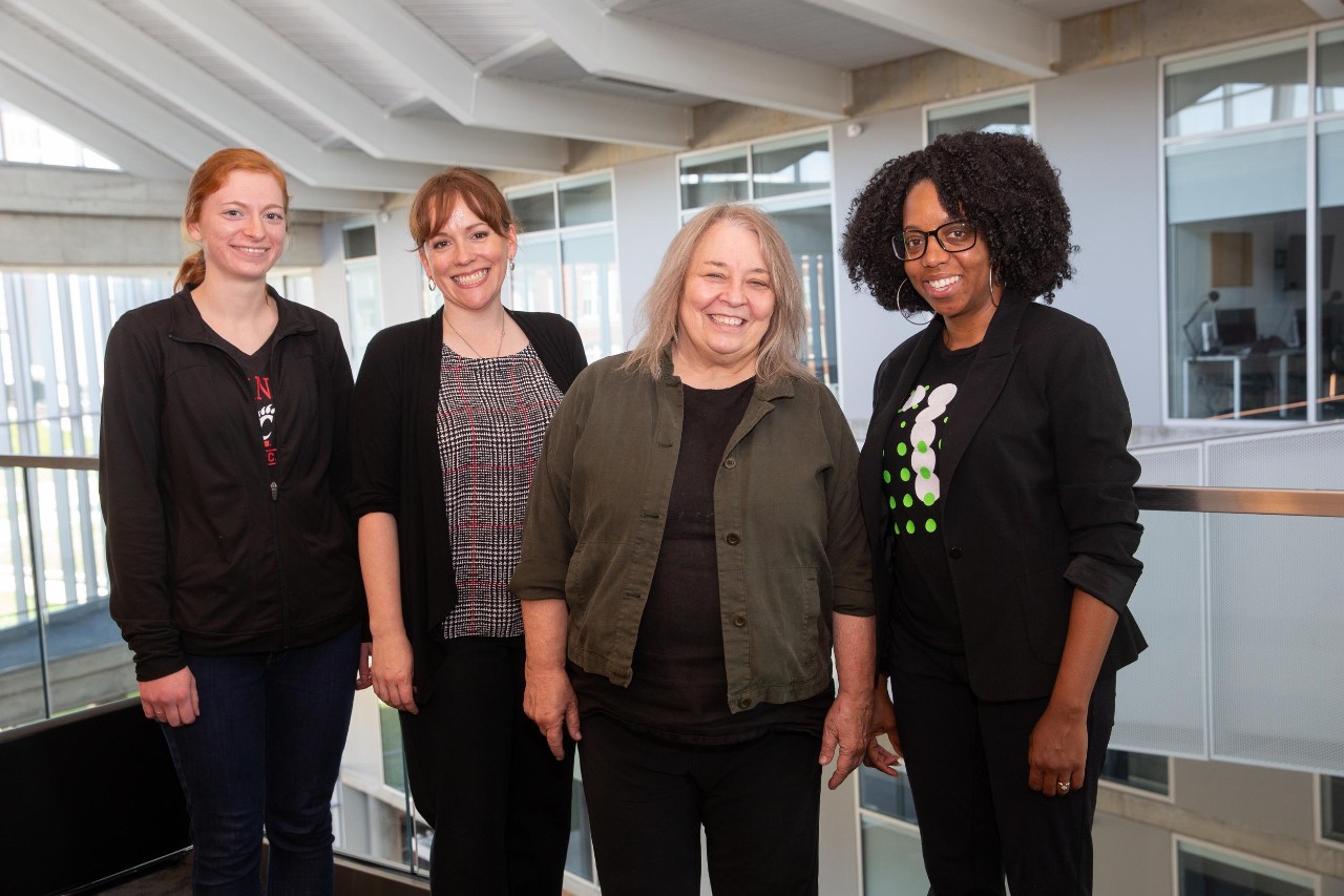 Kay Gow (not an actual patient) demonstrates a video game UC researchers have developed to help children with speech problems. Researchers: Sarah Dugan, Suzanne Boyce, Renee Seward, and master’s student in biomedical engineering Sarah Biehl